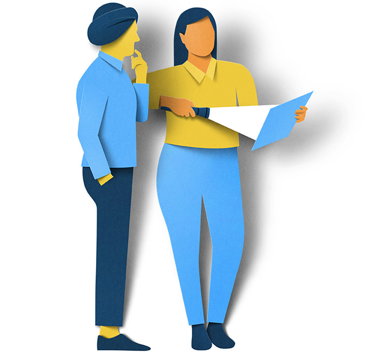 Illustration of two people looking at a document